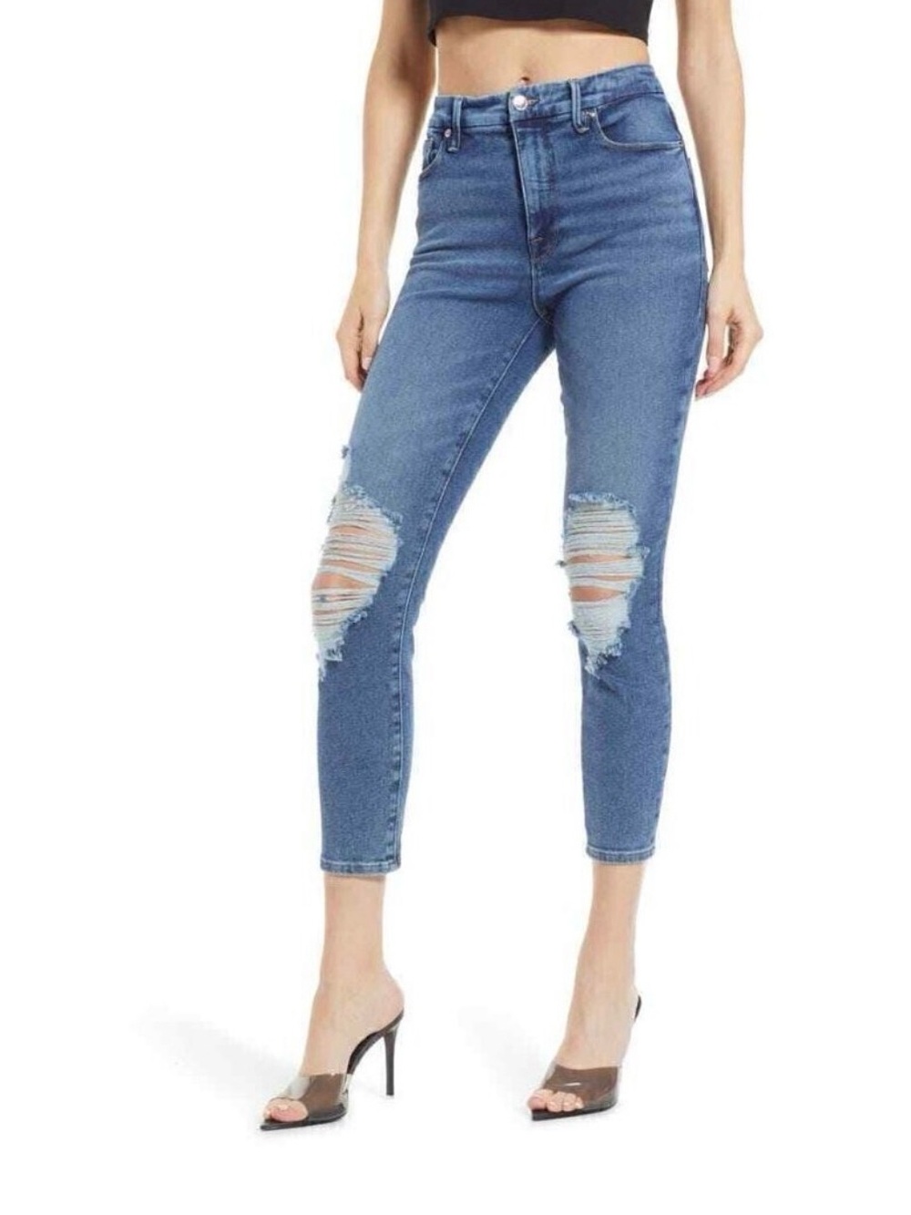 Good American Good Waist Crop Skinny Women Jeans Medium Blue Size 6/28